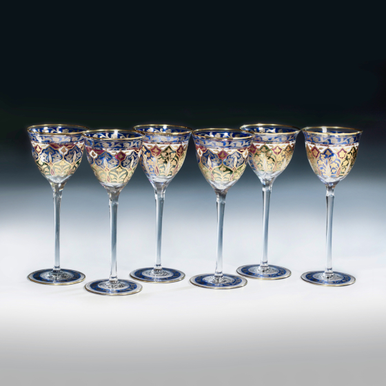 ​Бокалы с цветным орнаментом, Германия, фирма "Josephinenhütte", XX век, R. Wille