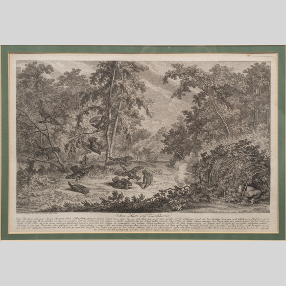 ​Гравюра «Забой птиц из укрытия», Германия, XVIII век