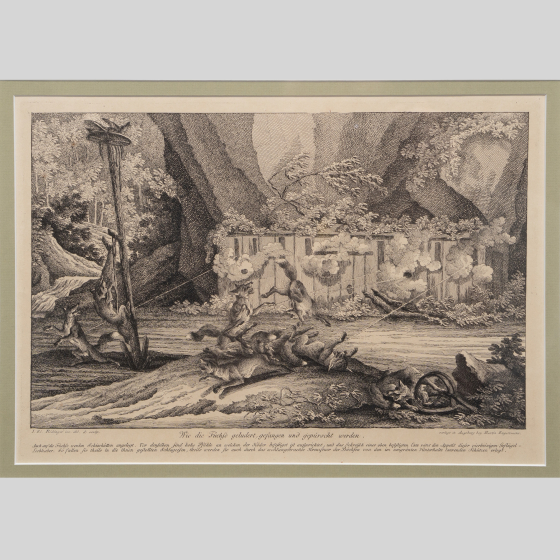 ​Гравюра «Загон лисиц», Германия, XVIII век