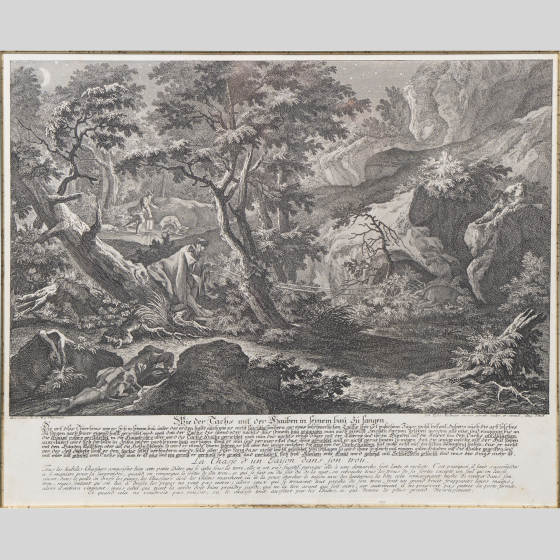 ​Гравюра «Охота на барсука», Германия, XVIII век