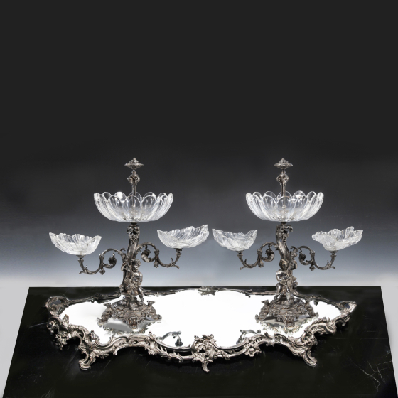 Набор для обеденного стола из 3-х десертных ваз и зеркального подноса, Франция, XIX век