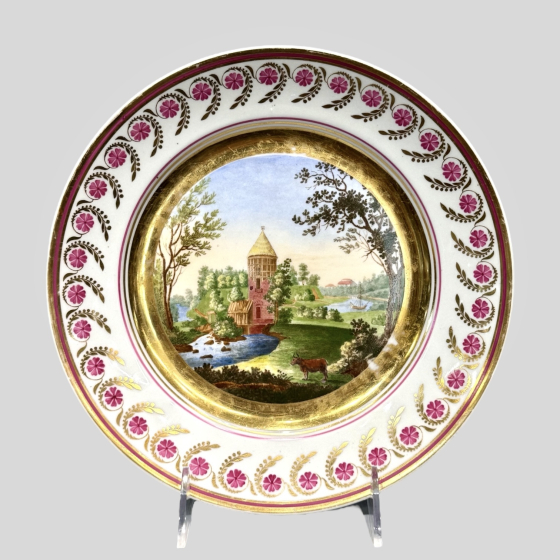 ​Тарелка «Вид части сада в городе Павловск», Россия, ИФЗ, 1814-1820-е гг.