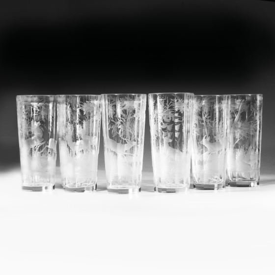 Комплект из 6-ти стаканов с сюжетами охоты, Западная Европа, XIX-XX вв.