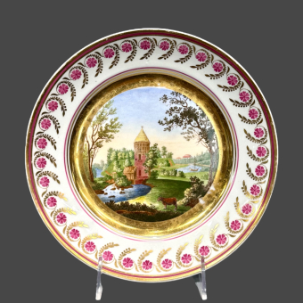 ​Тарелка «Вид части сада в городе Павловск», Россия, ИФЗ, 1814-1820-е гг.