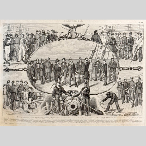 Гравюра "Форма военно-морского флота различных государств", Германия, 1869-1874 гг. Гравюра "Форма военно-морского флота различных государств", Германия, 1869-1874 гг.