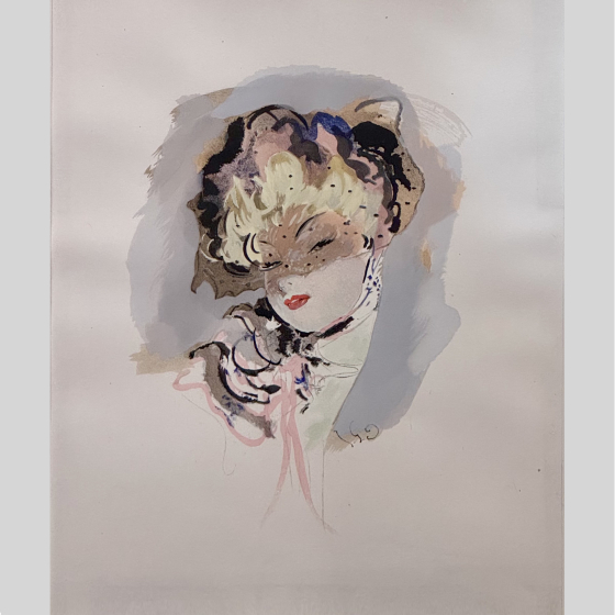 Литография "Женщина в вуали", Франция, 1948 г., Домерк Ж.-Г. Литография "Женщина в вуали", Франция, 1948 г., Домерк Ж.-Г.
