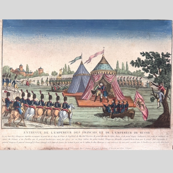 Гравюра "Встреча императора французов и императора российского", Франция, XIX век