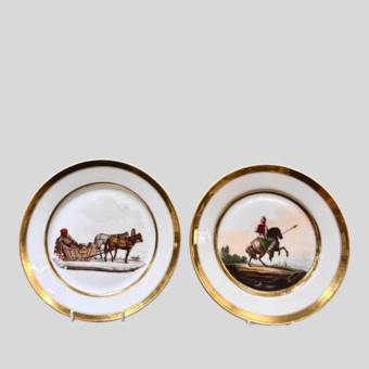 Парные тарелки с сюжетной росписью, Франция, XIX век