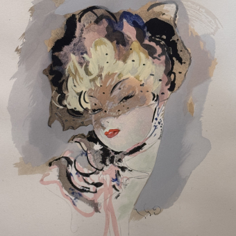 ​Литография "Женщина в вуали", Франция, 1948 г., Домерк Ж.-Г. 