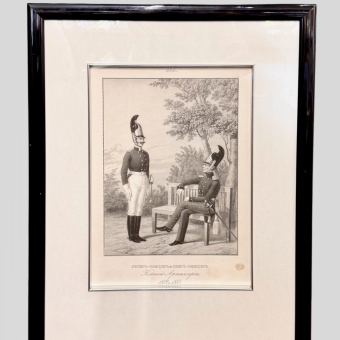 ​Литография "Унтер-офицер и обер-офицер конной артиллерии", Россия, 1841-1862 гг.