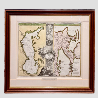 Гравюра ​"Карта Каспийского моря и Камчатки", Германия, 1720-е гг., Гоман И.Б. 