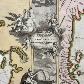 Гравюра ​"Карта Каспийского моря и Камчатки", Германия, 1720-е гг., Гоман И.Б. 