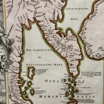 Гравюра ​"Карта Каспийского моря и Камчатки", Германия, 1720-е гг., Гоман И.Б. 