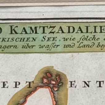 Гравюра ​"Карта Каспийского моря и Камчатки", Германия, 1720-е гг., Гоман И.Б. 