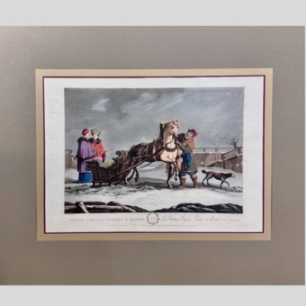 ​Гравюра «Русские дамы перед посадкой в сани​», Англия, XIX век