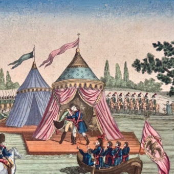 Гравюра "Встреча императора французов и императора российского", Франция, XIX век