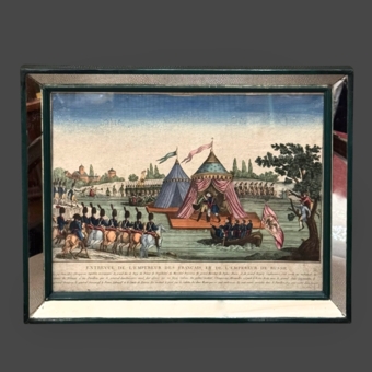 Гравюра "Встреча императора французов и императора российского", Франция, XIX век