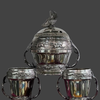 ​Набор для крюшона с сюжетамии охоты, Германия, Вюртембергская фабрика металлических изделий, XX век