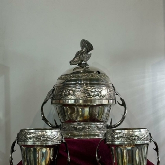 ​Набор для крюшона с сюжетамии охоты, Германия, Вюртембергская фабрика металлических изделий, XX век